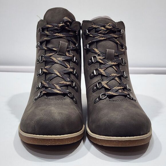 Boc Alder Comfort Bootie Size 10 M Light Gray Faux Leather Block Heels Lace Up - Picture 6 of 13